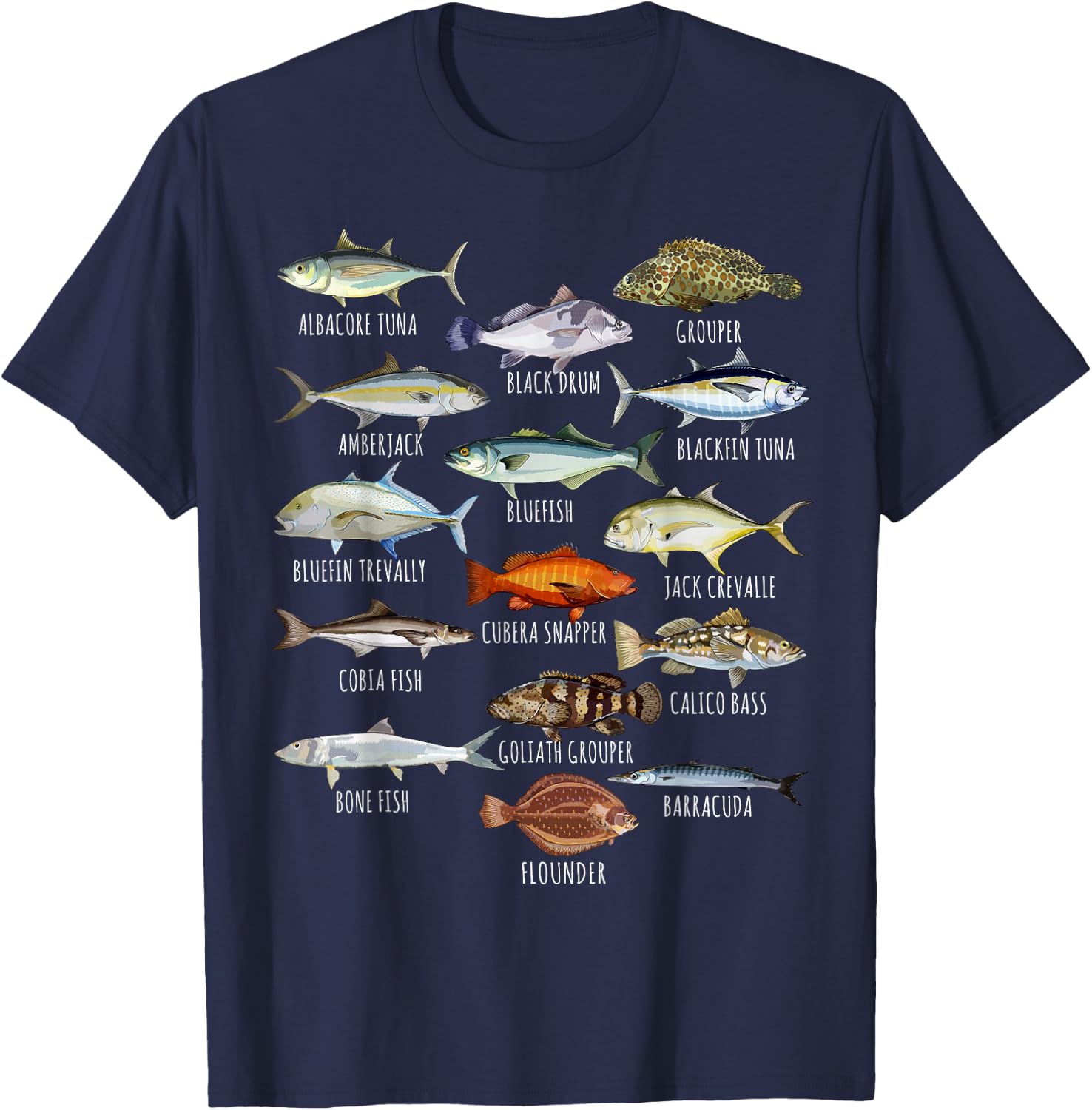 Fish Species Biology Types of Saltwater Fish Fishing Small T-Shirt - T-Shirt | Navy