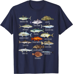 Fish Species Biology Types of Saltwater Fish Fishing Small T-Shirt - T-Shirt | Navy