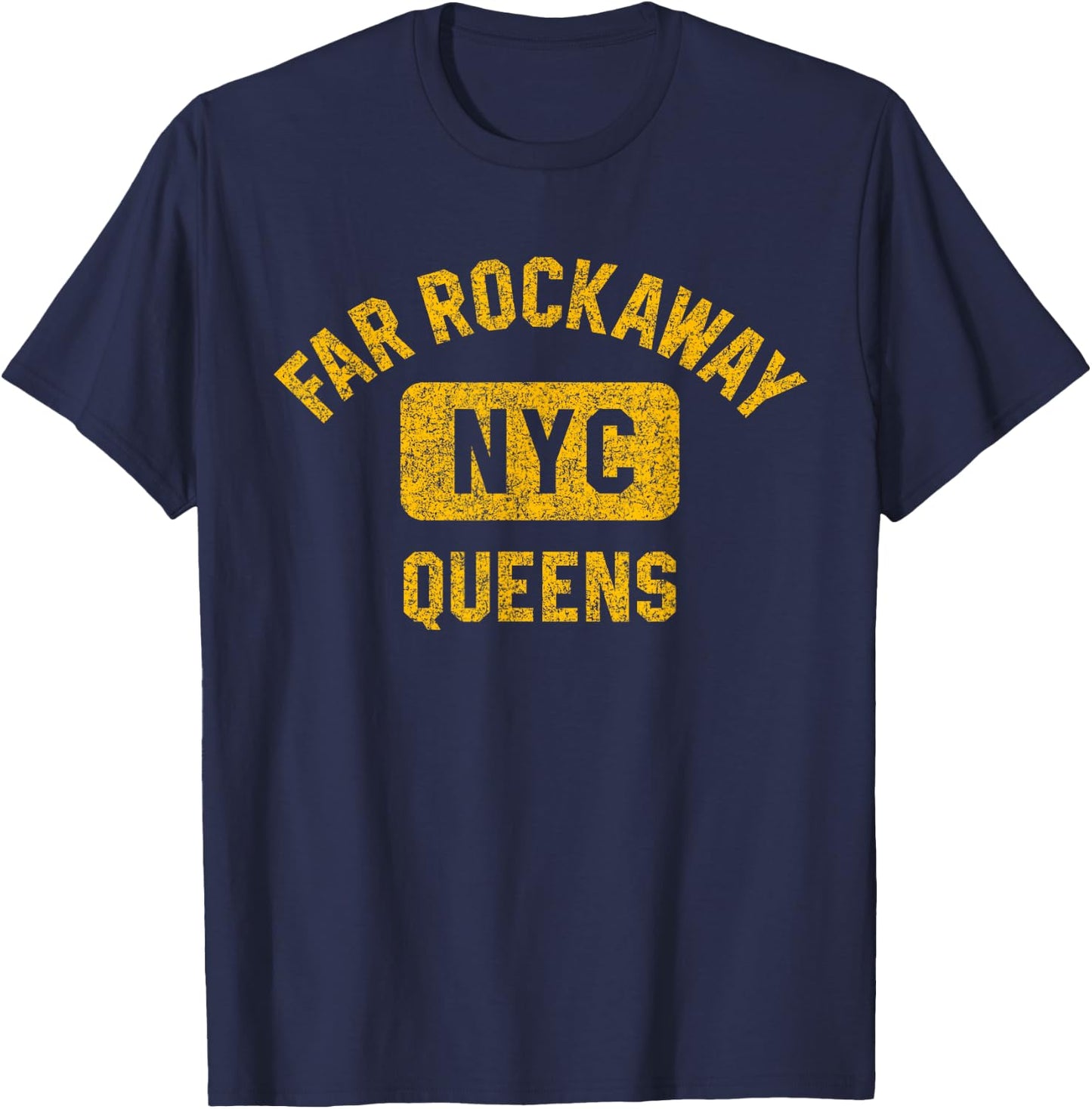 Far Rockaway Queens NYC Gym Style Distressed Amber Print T-Shirt - T-Shirt | Navy