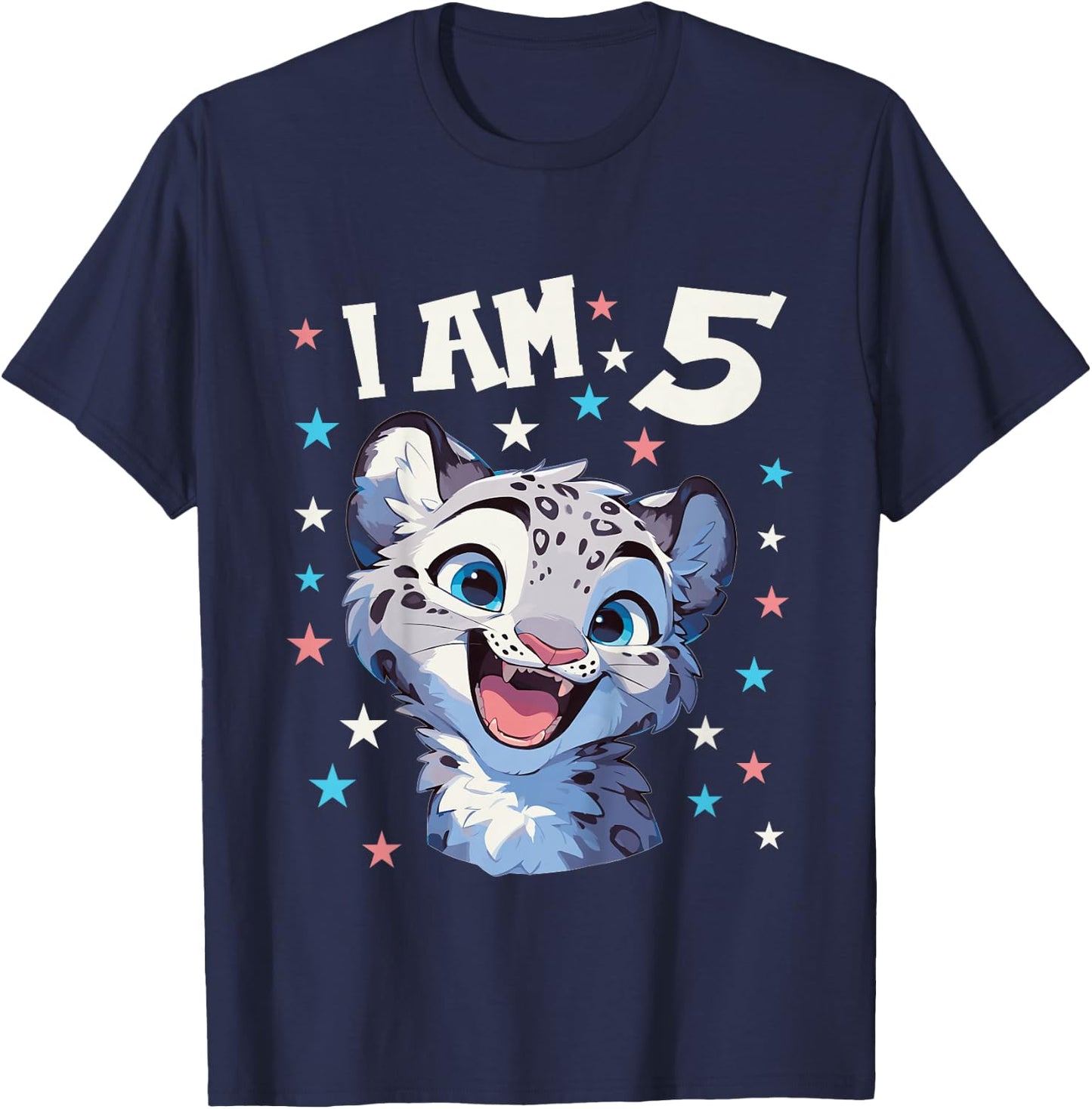 Kids 5 Years old 5 birthday Snow Leopards Boy girl Snow Leopard T-Shirt - T-Shirt | Navy