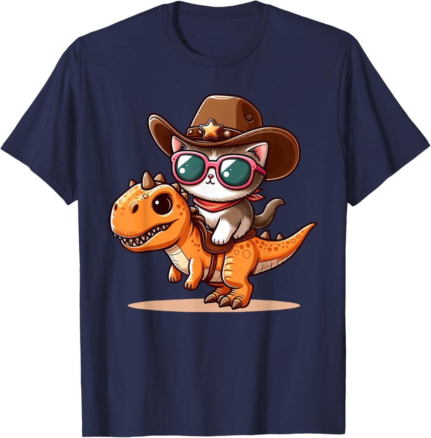 Dinosaur and Cat, T-Rex, Cat Owners T-Shirt - T-Shirt | Navy