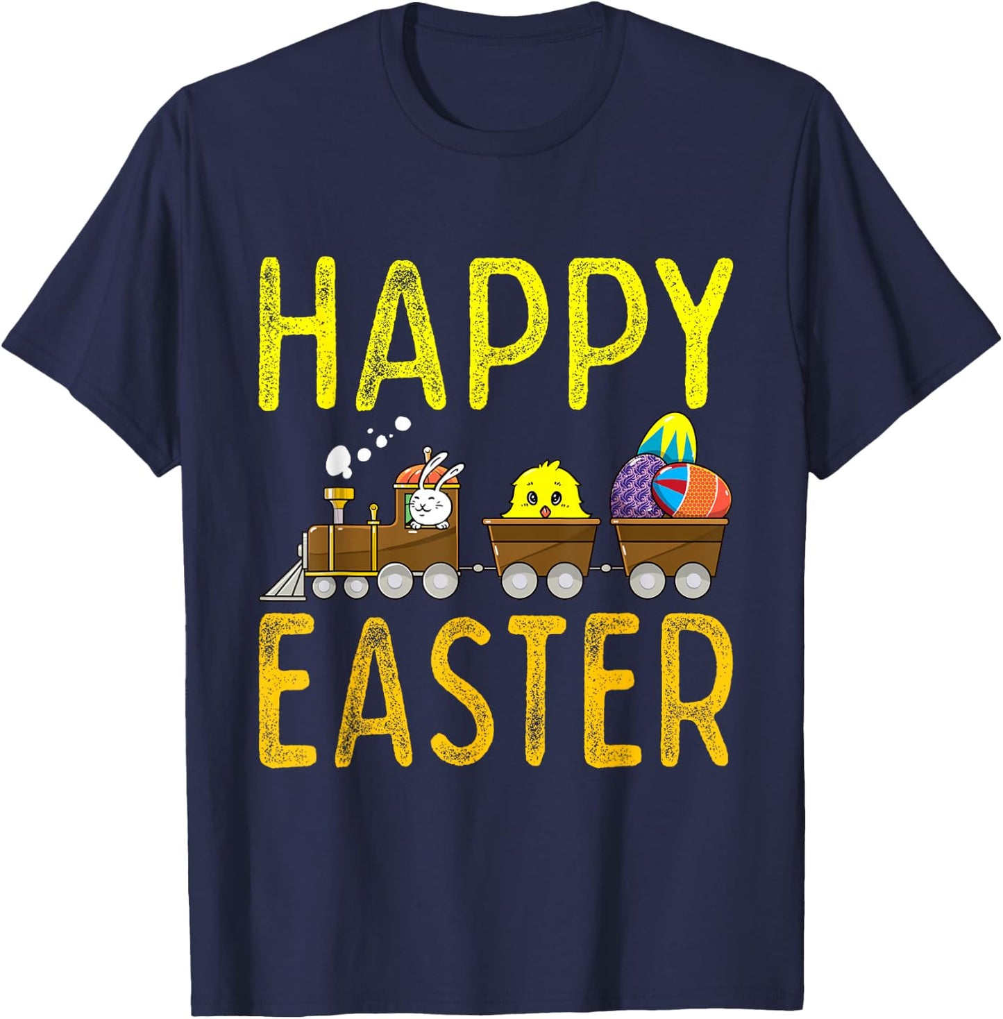 Happy Easter Train Bunny Chick Eggs Cute Boys Kids Toddlers T-Shirt - T-Shirt | Navy