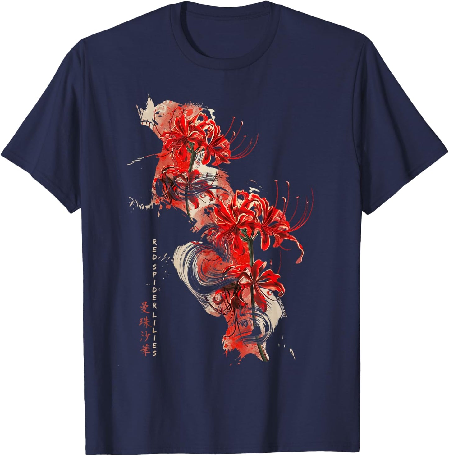 Retro Spider Lily in Soft Grunge Flower Pastel Goth Japanese , Black, S T-Shirt - T-Shirt | Navy