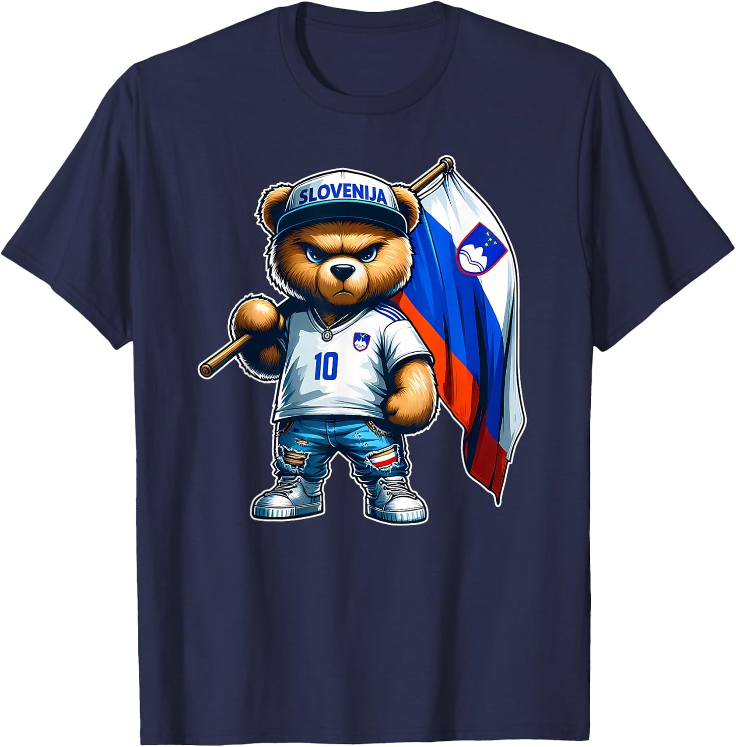 SLOVENIA Slovenian Flag Proud Teddy Bear Slovenia , Black, S T-Shirt - T-Shirt | Navy