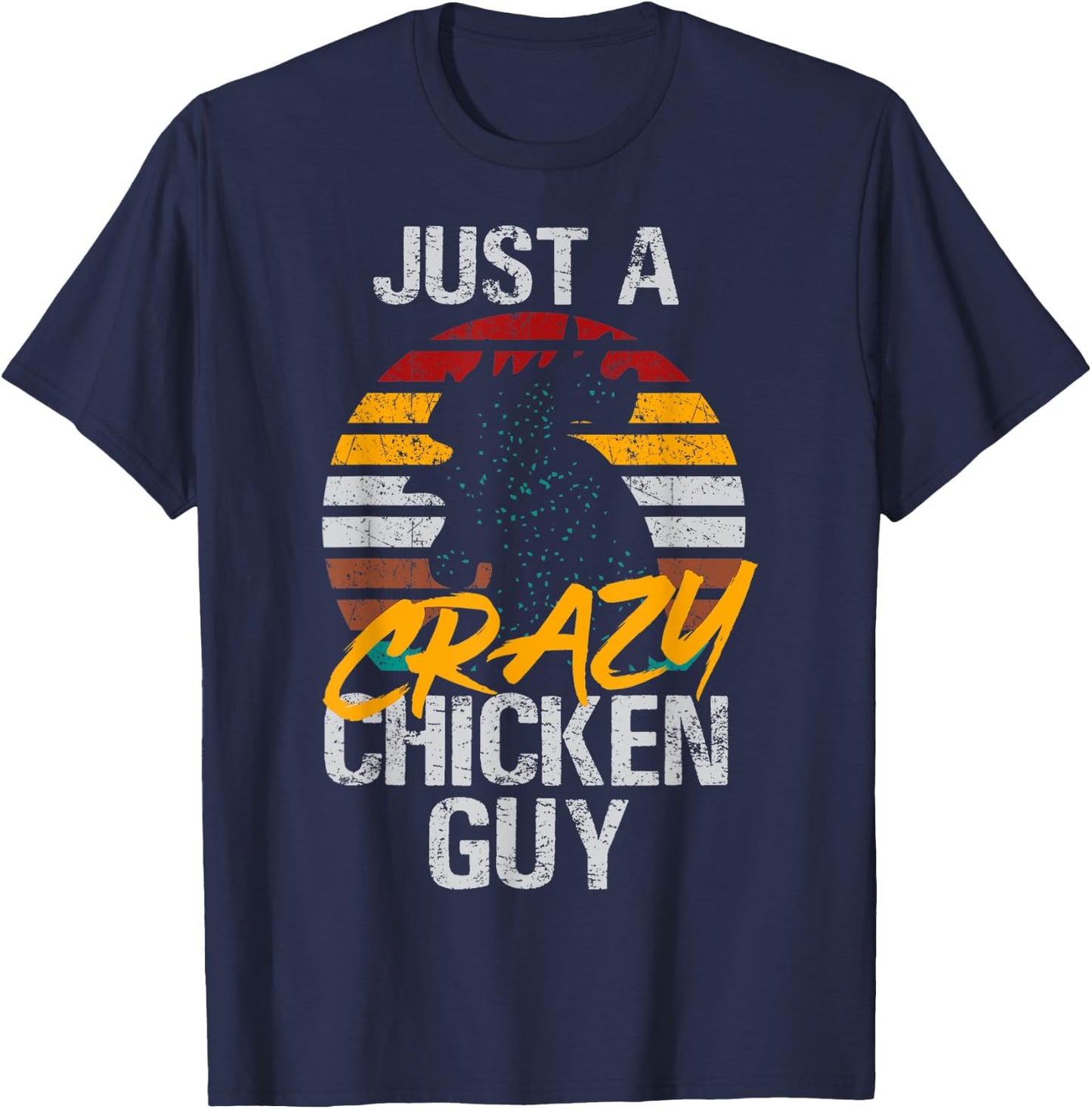 Crazy Chicken Guy Retro vintage T-Shirt - T-Shirt | Navy