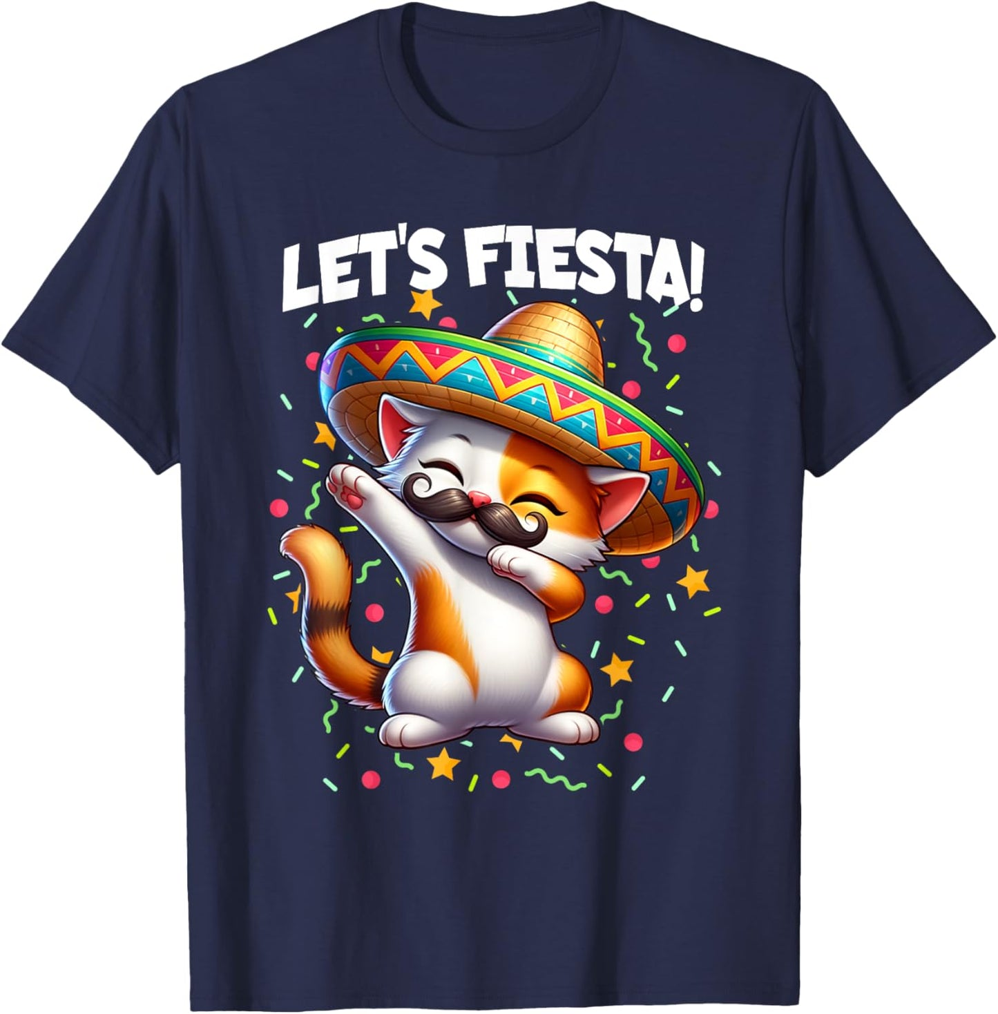 Let's Fiesta Cinco de Mayo Party Dabbing Cat Kitten Graphic Women Girls Kids T-Shirt - T-Shirt | Navy