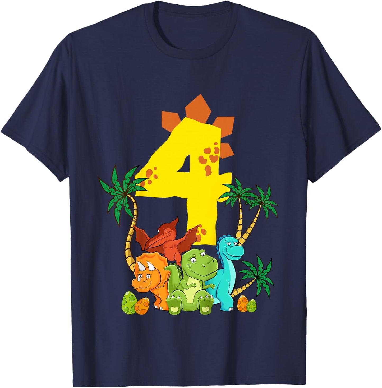 Children's 4 Years Birthday Boy Dinosaur Party Dino I Am 4 , black T-Shirt - T-Shirt | Navy