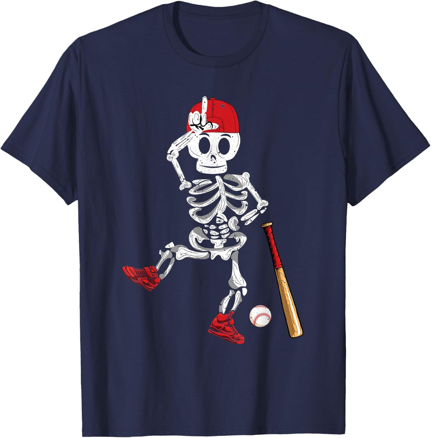 Baseball Skeleton Halloween Funny Skeleton Baseball Playing T-Shirt - T-Shirt | Navy
