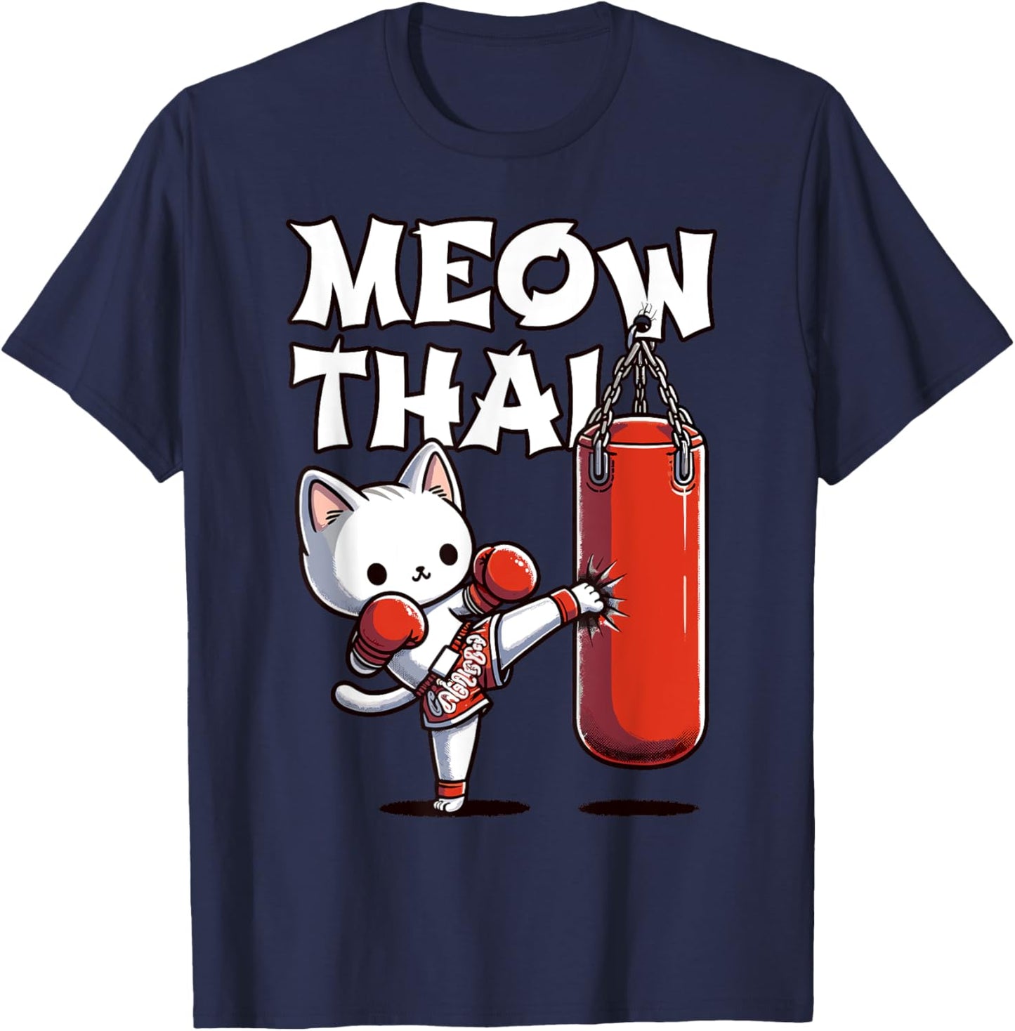 Muay Thai Cat, Meow Thai | Thai Boxing For Youth | Muay Thai T-Shirt - T-Shirt | Navy
