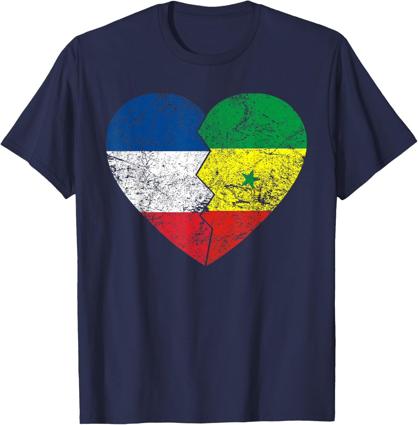 Senegalese Heart Flag | France Senegal Roots Vintage T-Shirt - T-Shirt | Navy