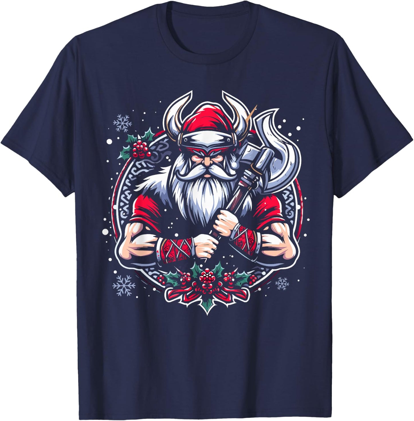 Christmas Santa Viking Scandinavia Warrior Nordic Decoration T-Shirt - T-Shirt | Navy