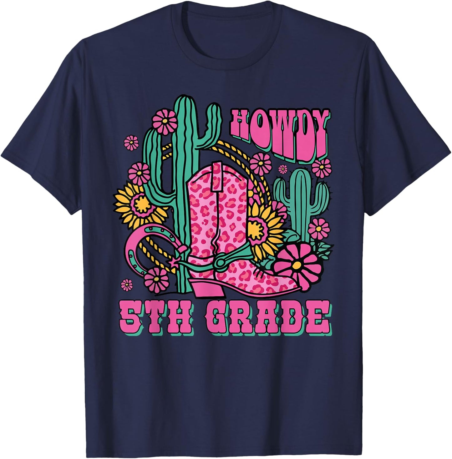 Howdy 5th Grade Western Fifth Grade Teacher Cowboy Cowgirl T-Shirt - T-Shirt | Navy