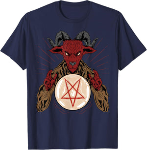Lucifer Sigil Pentagram Occult Satanic Baphomet T-Shirt - T-Shirt | Navy