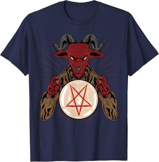 Lucifer Sigil Pentagram Occult Satanic Baphomet T-Shirt - T-Shirt | Navy