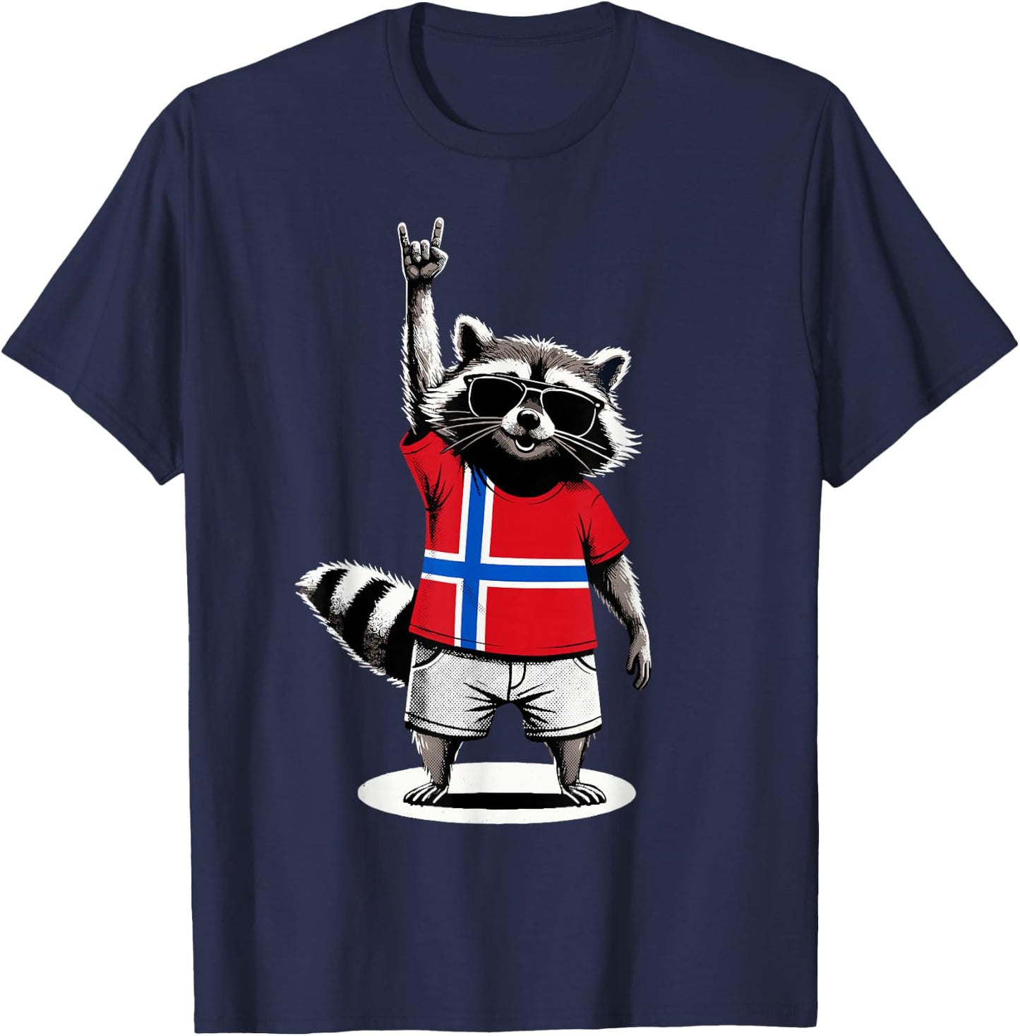 Norwegian Flag Raccoon Funny Norway T-Shirt - T-Shirt | Navy