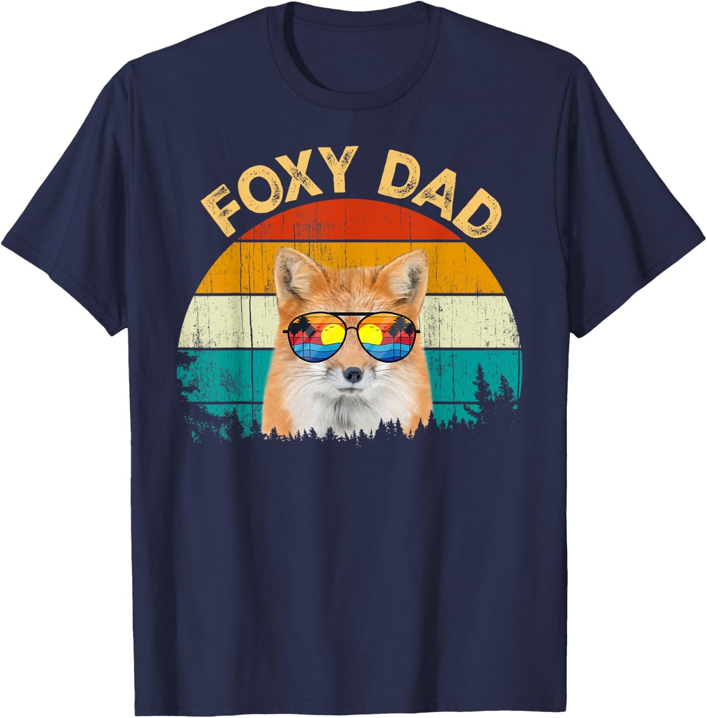 Vintage Retro Summer Vacation Beach Sunglass Animal Foxy Dad T-Shirt - T-Shirt | Navy