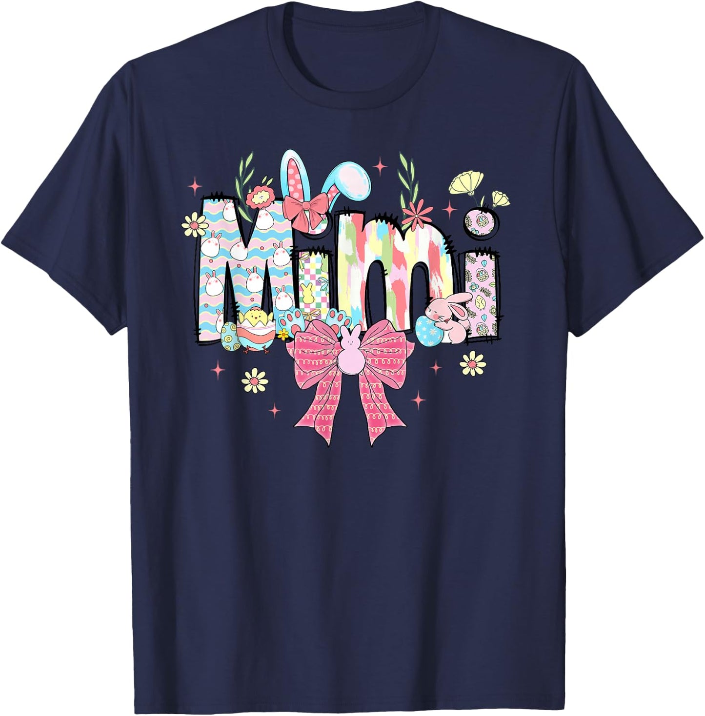 Mimi Easter Coquette Bow Happy Easter Bunny Rabbit T-Shirt - T-Shirt | Navy