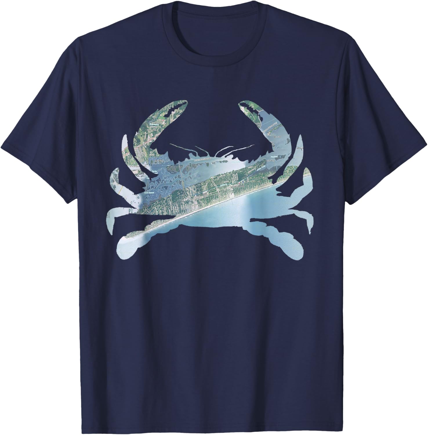 Emerald Isle NC Blue Crab Silhouette Satellite Map T-Shirt - T-Shirt | Navy
