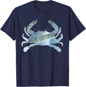 Emerald Isle NC Blue Crab Silhouette Satellite Map T-Shirt - T-Shirt | Navy