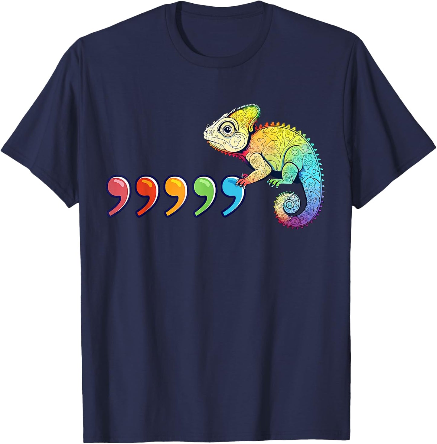 Comma Chameleon Funny 80's Throwback T-Shirt - T-Shirt | Navy