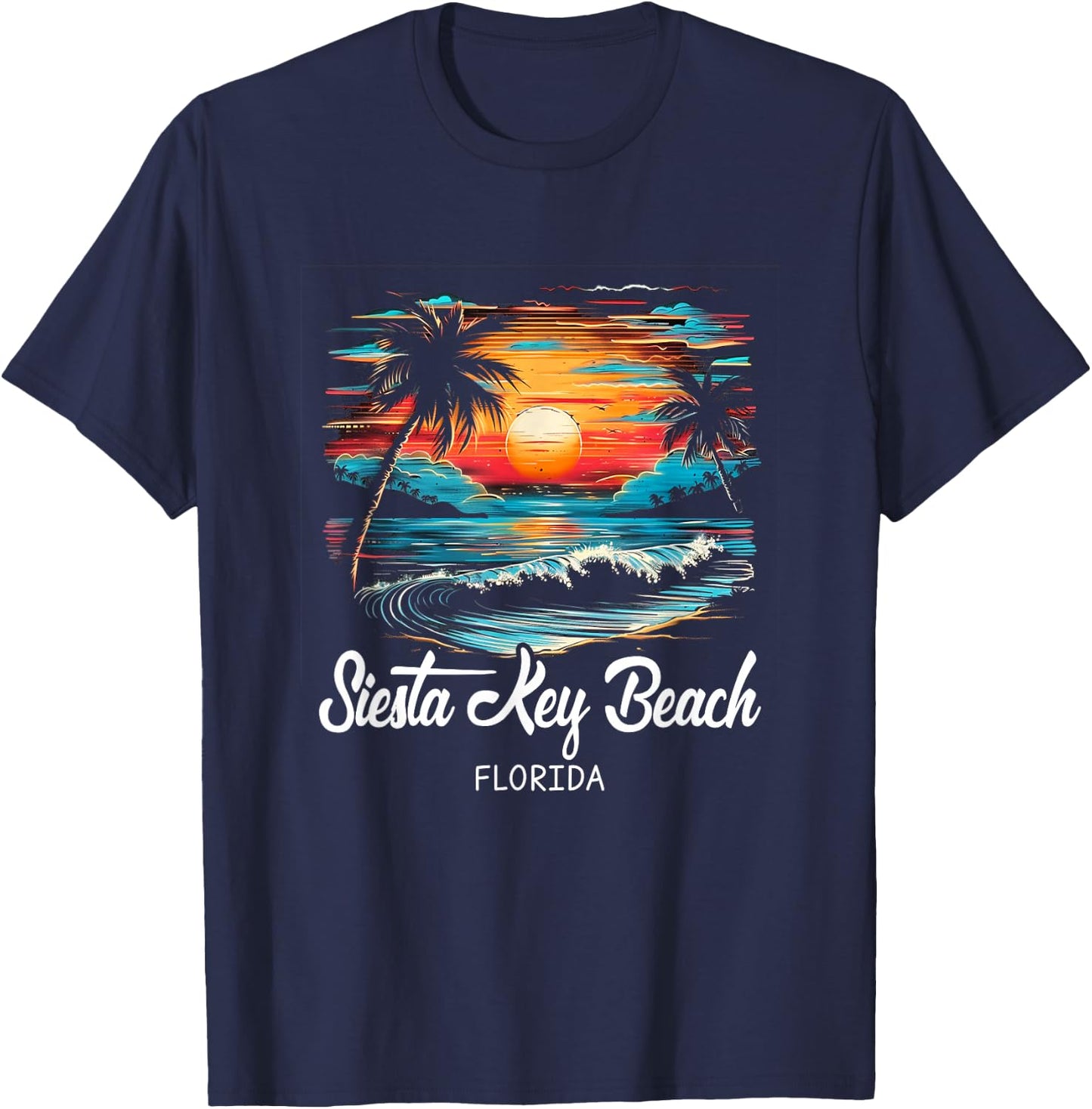 Family Vacation Retro Sunset Florida Siesta Key Beach T-Shirt - T-Shirt | Navy