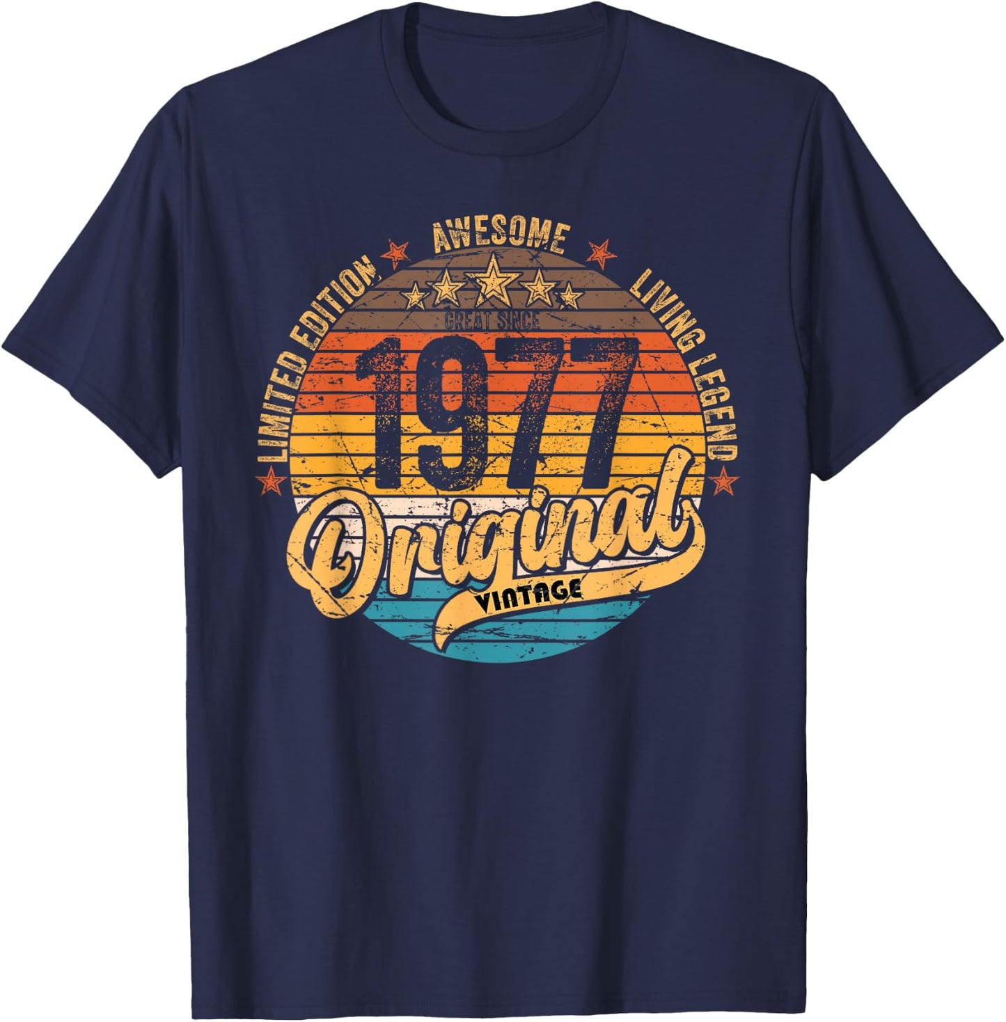 1977 Vintage Birthday Retro Vintage Men Women Gift , black T-Shirt - T-Shirt | Navy
