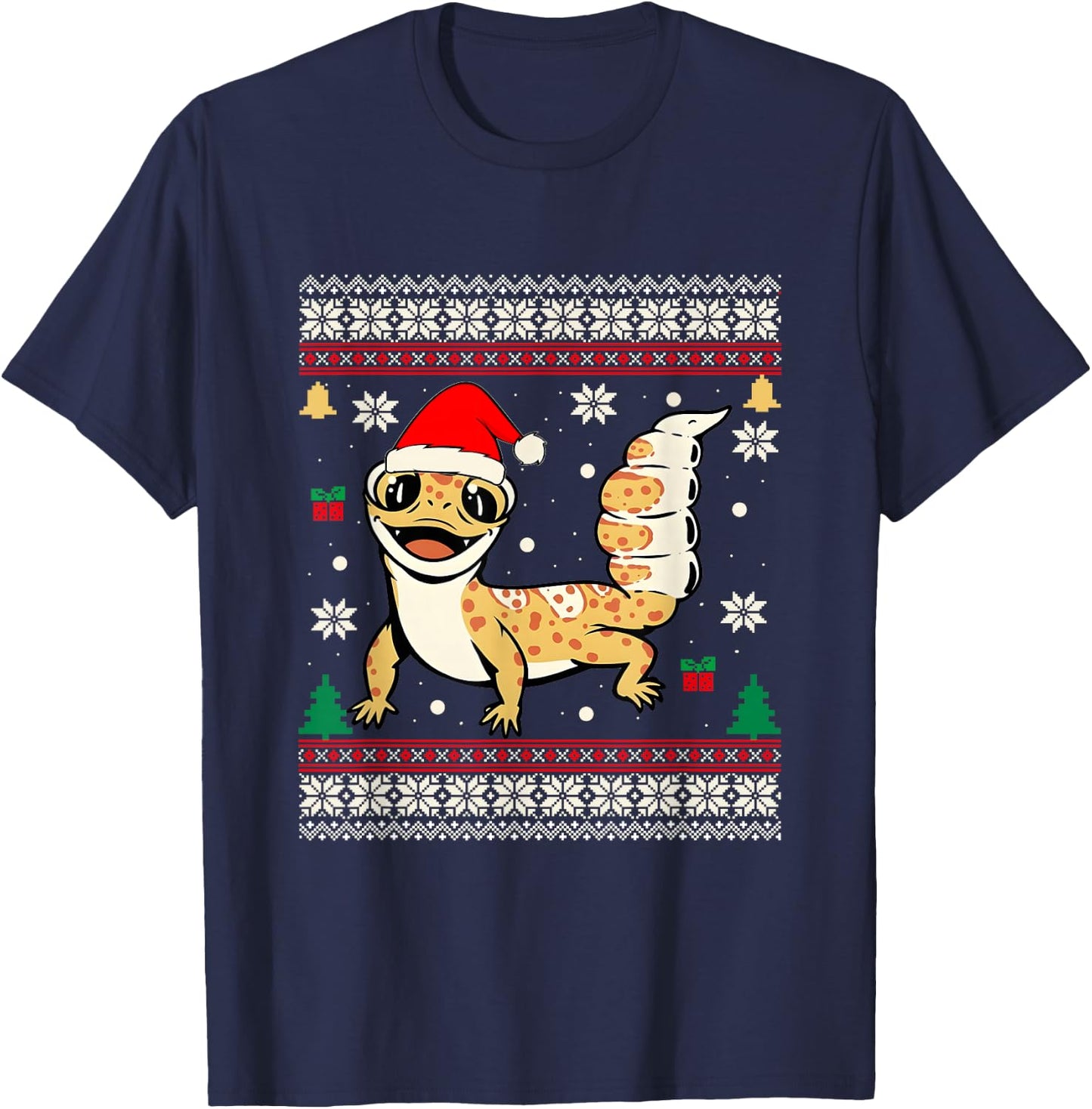 Ugly Christmas Pajama Sweater Leopard Gecko Animals Lover T-Shirt - T-Shirt | Navy