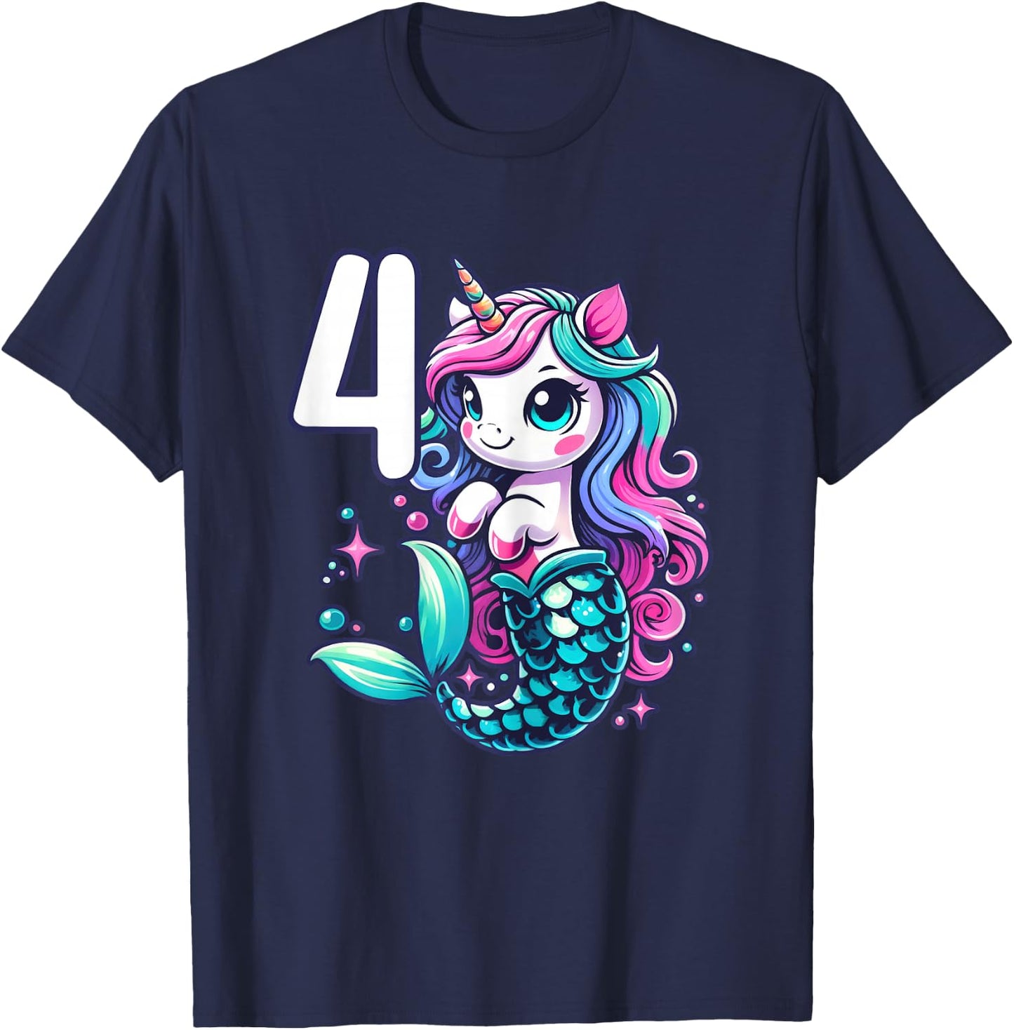 Unicorn Mermaid 4th Birthday 4 Year Old Party Girls Outfit T-Shirt - T-Shirt | Navy