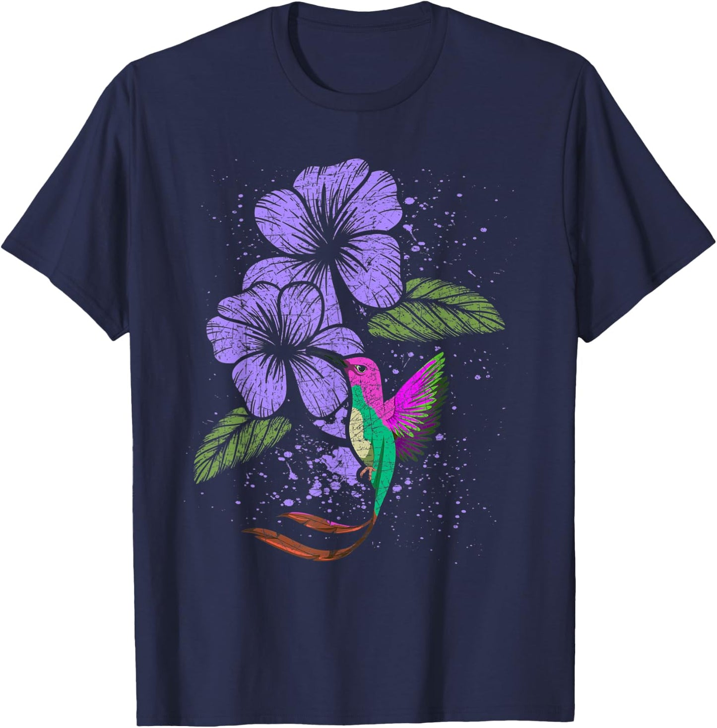 Flowers Animal Pretty Bird Lover Vintage Floral Hummingbird T-Shirt - T-Shirt | Navy