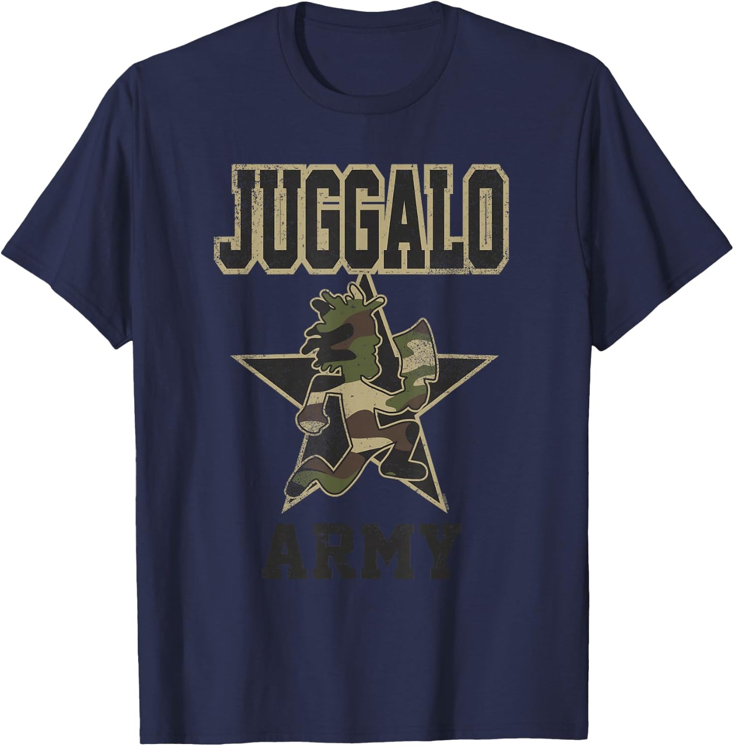 ICP Juggalo Army Hatchetman Camo Print Lettering Horrorcore T-Shirt - T-Shirt | Navy