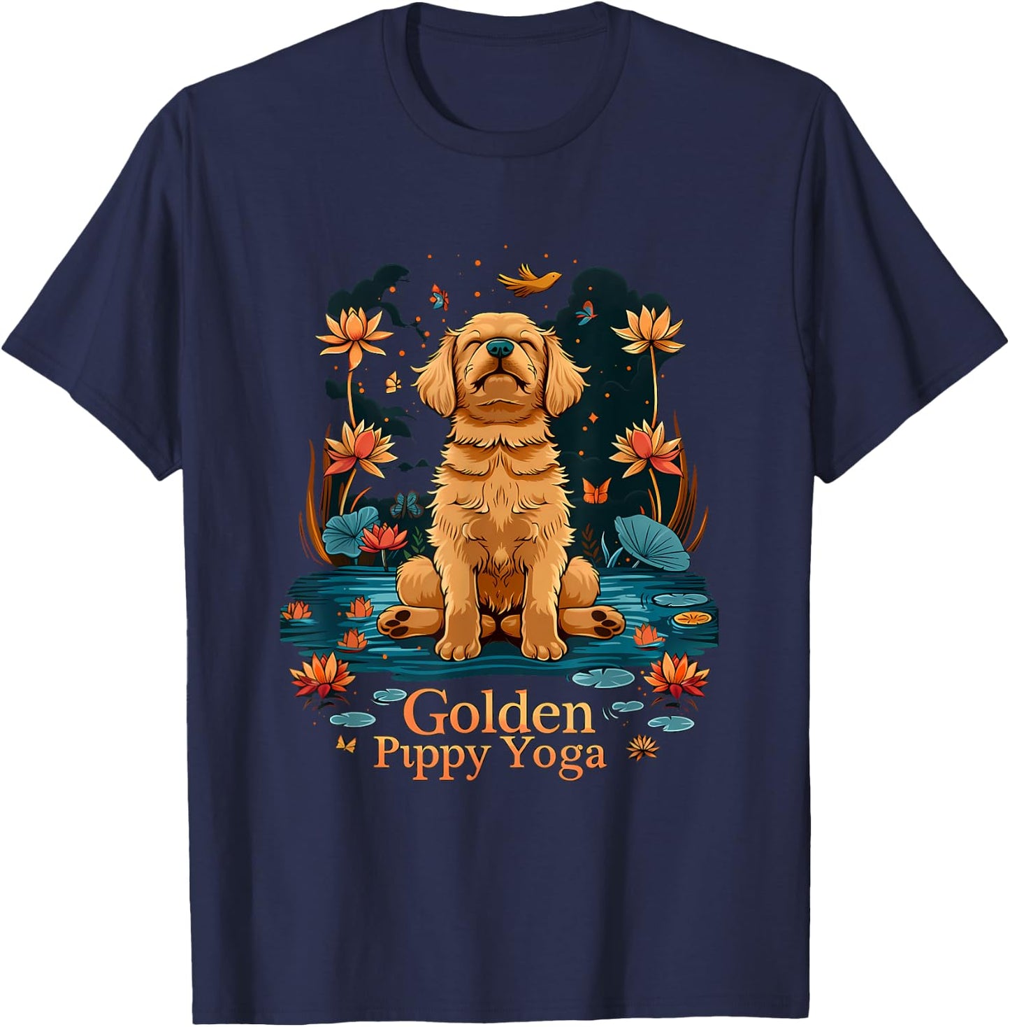 Golden Retriever Puppy Yoga Calming Lover Dog Mom Men Women Kids T-Shirt - T-Shirt | Navy