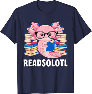 Axolotl Readsolotl Anime Cute Kawaii Axolotl Book Lover T-Shirt - T-Shirt | Navy
