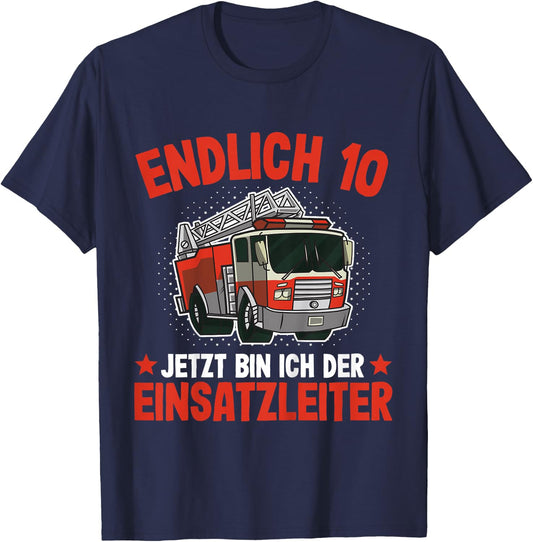 Children's Fire Brigade 10th Birthday Boy Fire Brigade, black, 80 T-Shirt - T-Shirt | Navy