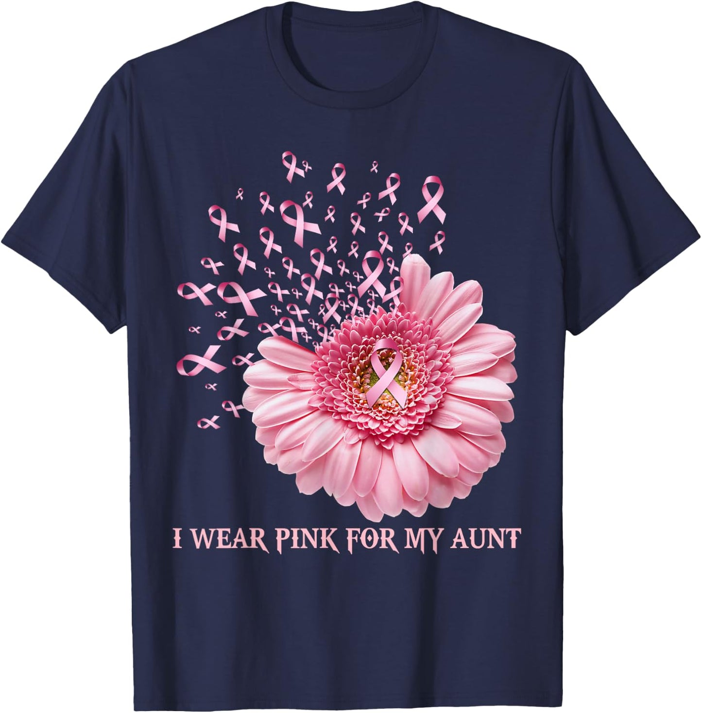 Sunflower Ribbon I Wear Pink For My Aunt Cancer Awarenes T-Shirt - T-Shirt | Navy