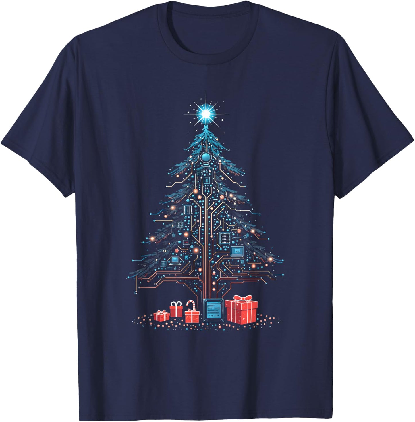 Circuits Christmas Tree Funny Tech Support IT Computer Geeks T-Shirt - T-Shirt | Navy