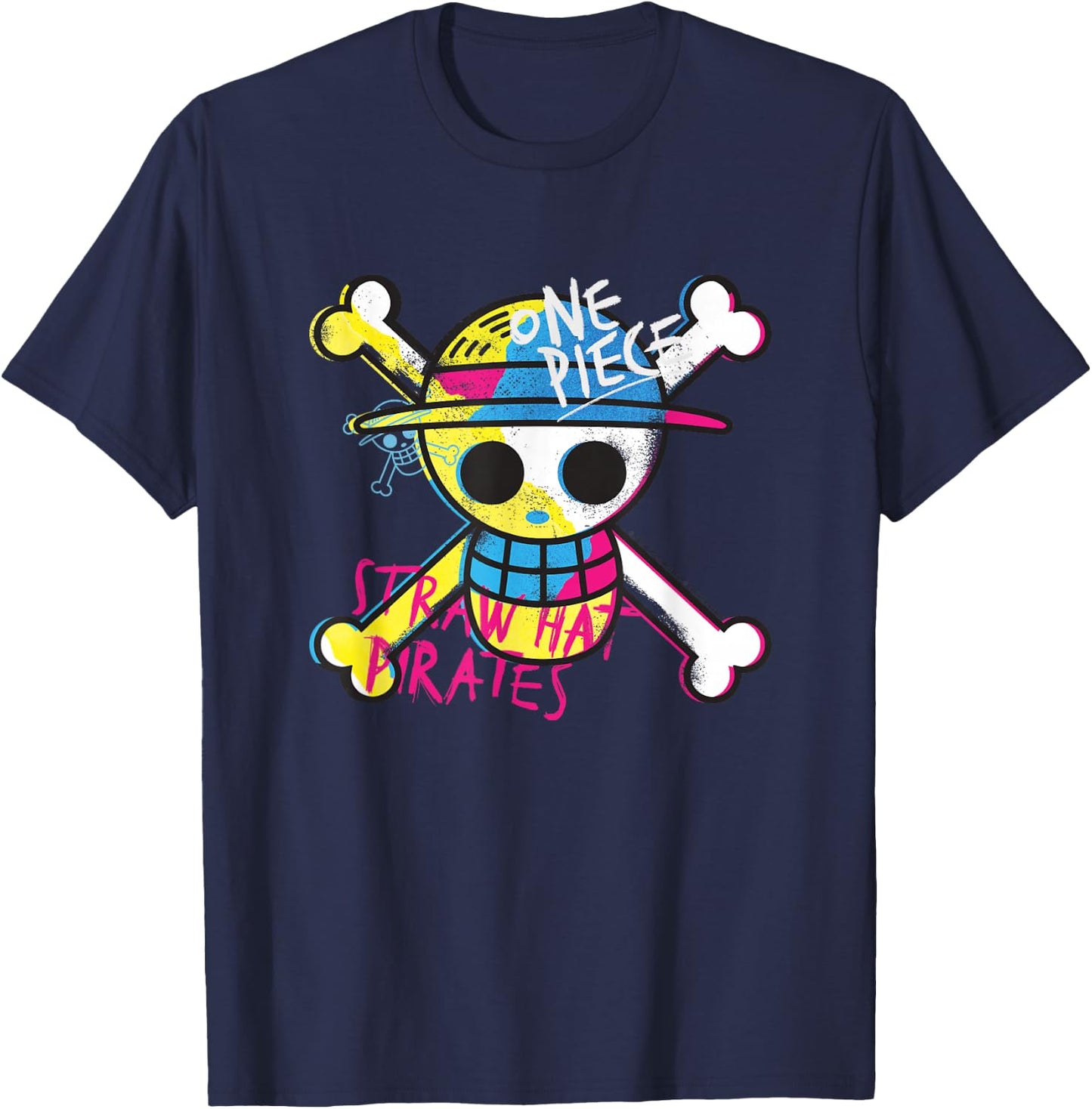 One Piece Straw Hat Pirates Logo Color Monkey D Luffy , Blue, S T-Shirt - T-Shirt | Navy