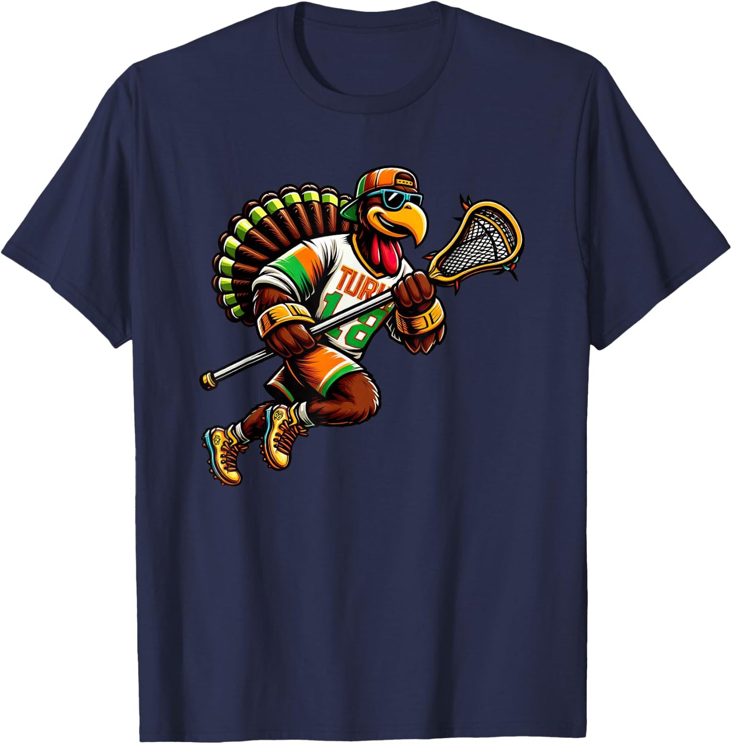 Funny Turkey Thanksgiving Lacrosse Kids T-Shirt - T-Shirt | Navy