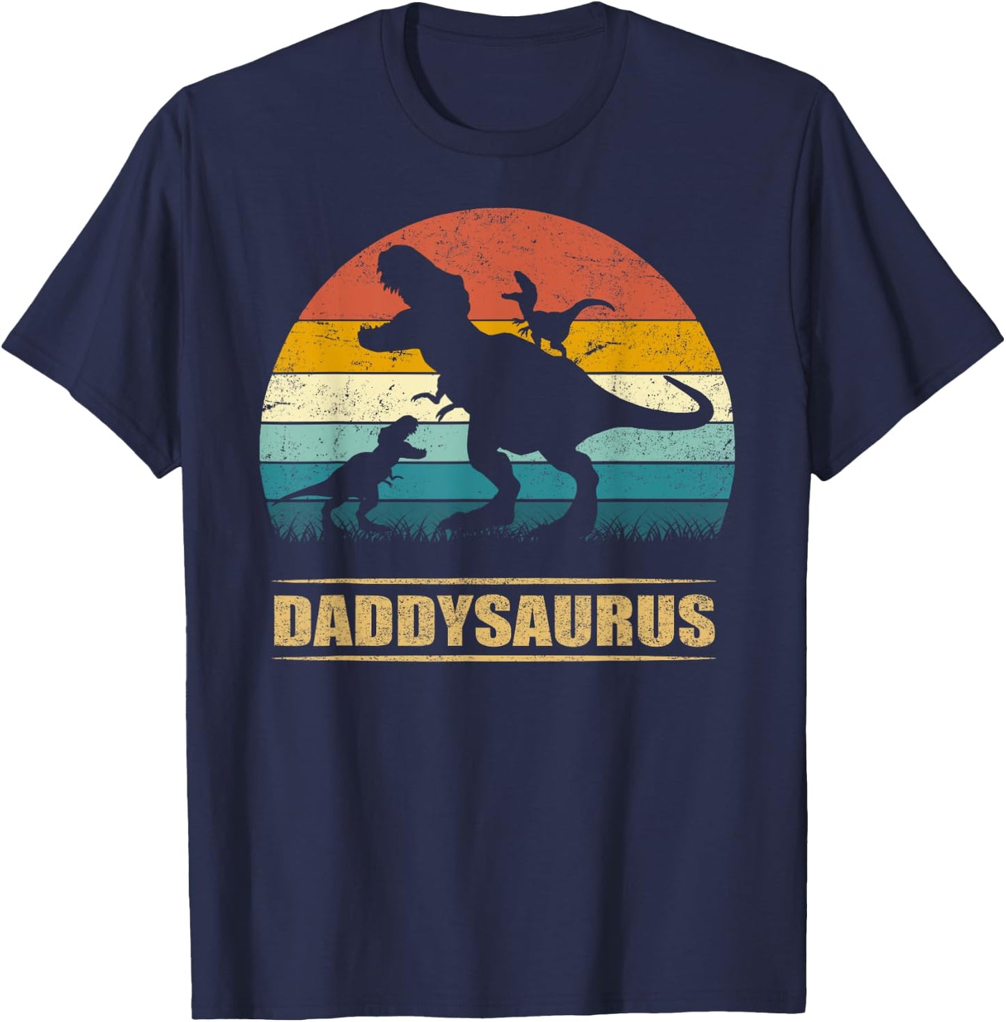 Daddy Dinosaur Daddysaurus 2 Two Kids Funny Father's Day dad T-Shirt - T-Shirt | Navy