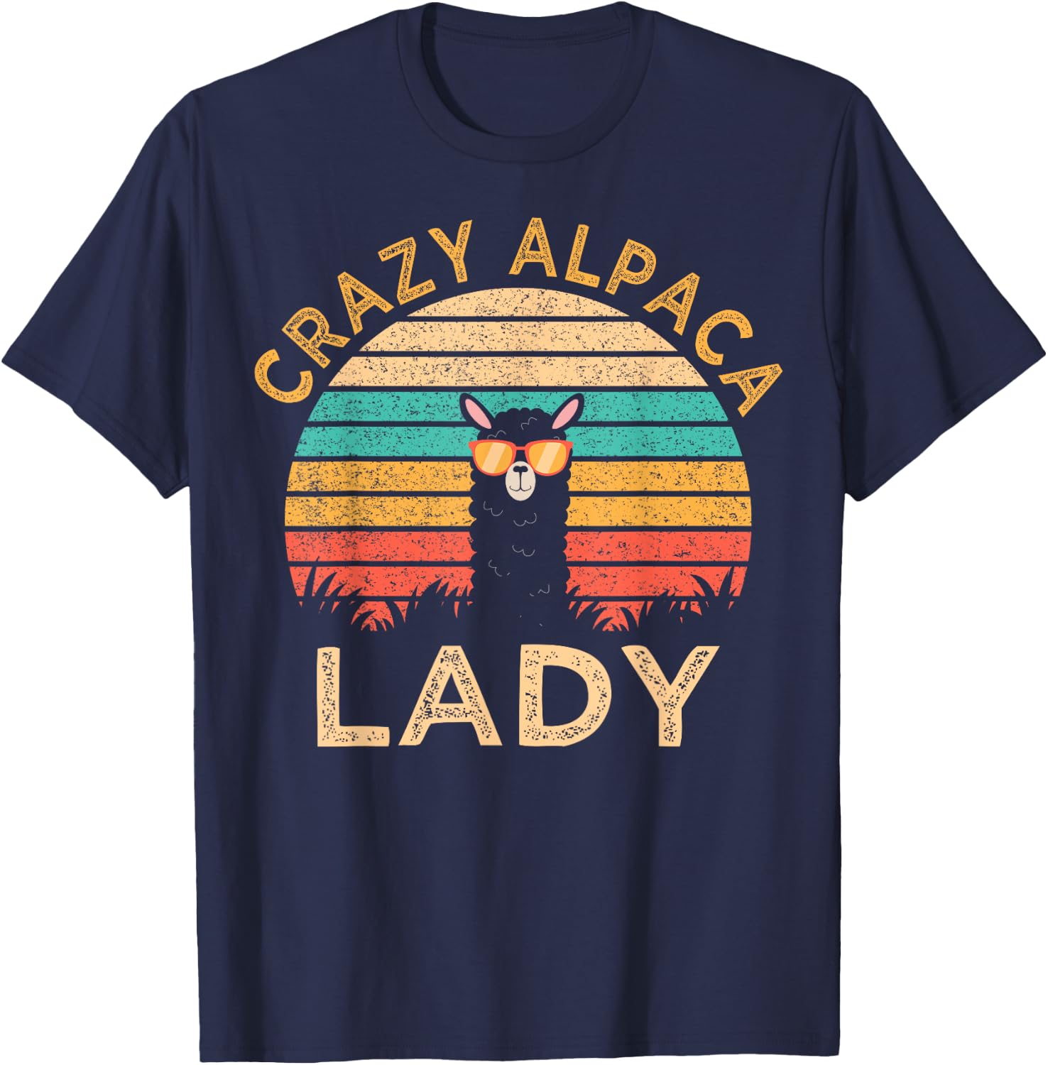 Crazy Alpaca Lady Funny Alpaca Wearing Sunglasses Farmer T-Shirt - T-Shirt | Navy