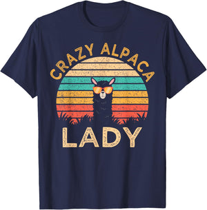 Crazy Alpaca Lady Funny Alpaca Wearing Sunglasses Farmer T-Shirt - T-Shirt | Navy