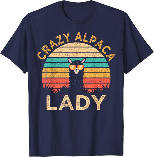 Crazy Alpaca Lady Funny Alpaca Wearing Sunglasses Farmer T-Shirt - T-Shirt | Navy