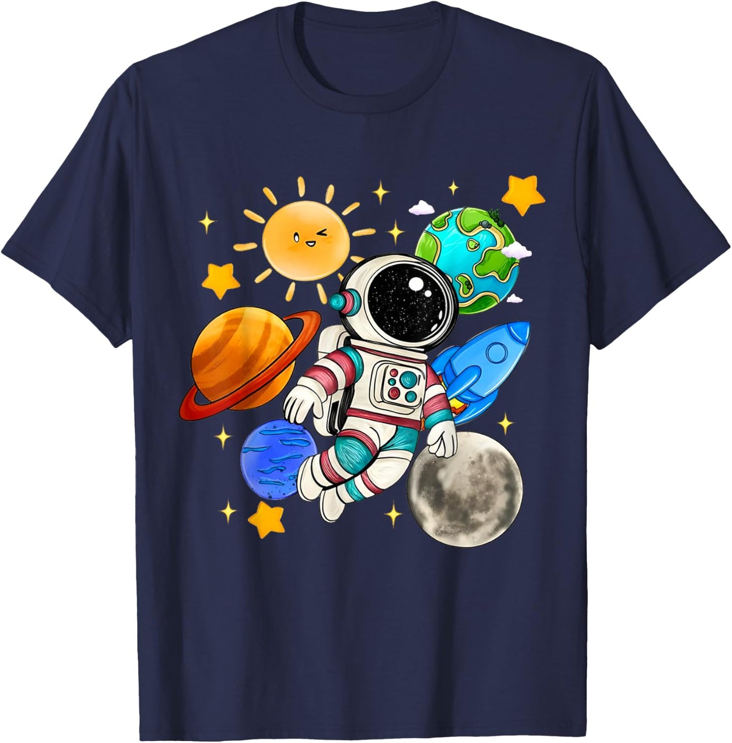 Astronaut Floating in Space Solar System Planet Toddler Kids T-Shirt - T-Shirt | Navy