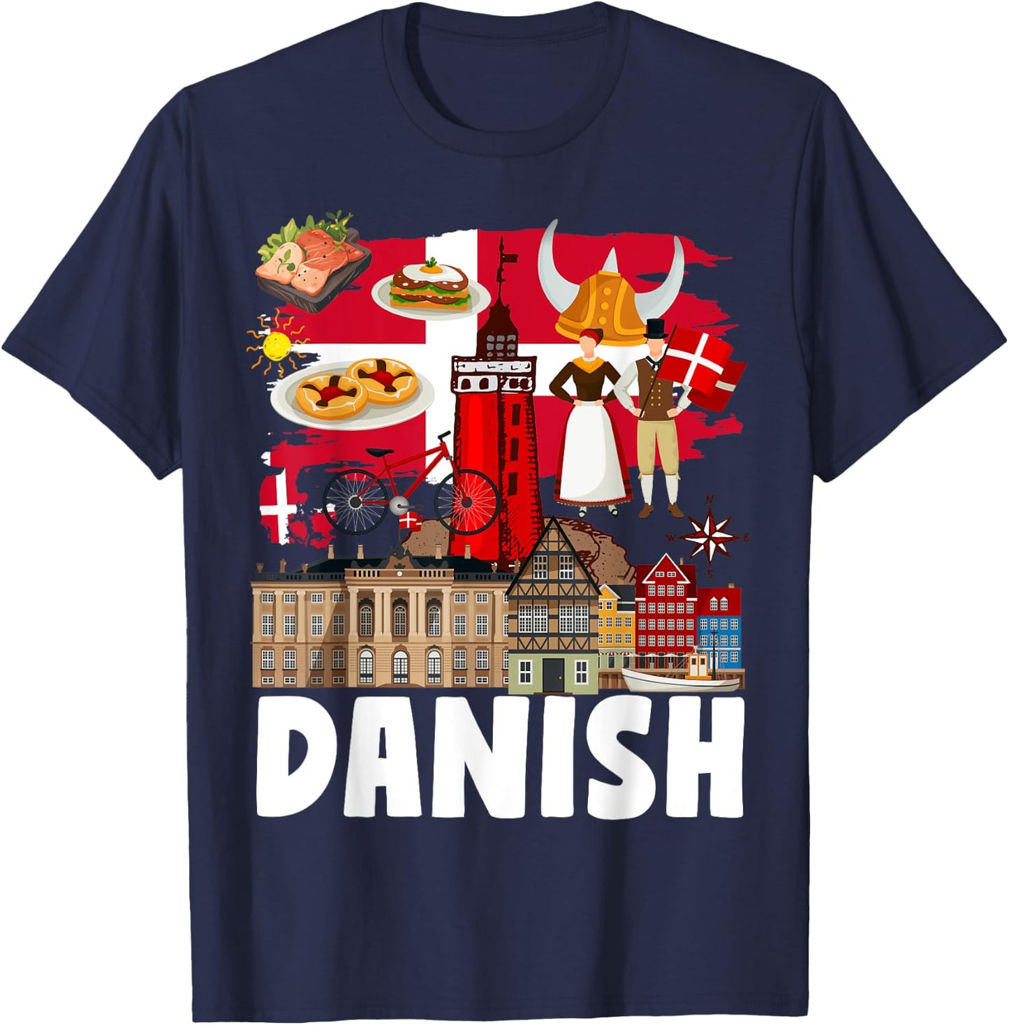 Danish Flag Outfit Idea For Kids Denmark Flag & Danish Food T-Shirt - T-Shirt | Navy
