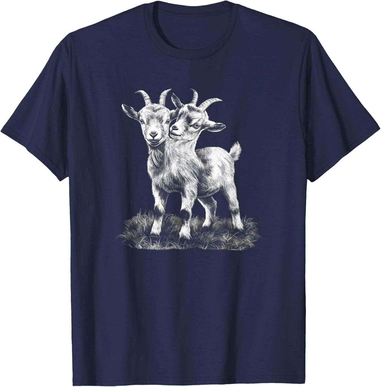 Two Headed Goat With Two Heads Creepy Goat Lovers T-Shirt - T-Shirt | Navy