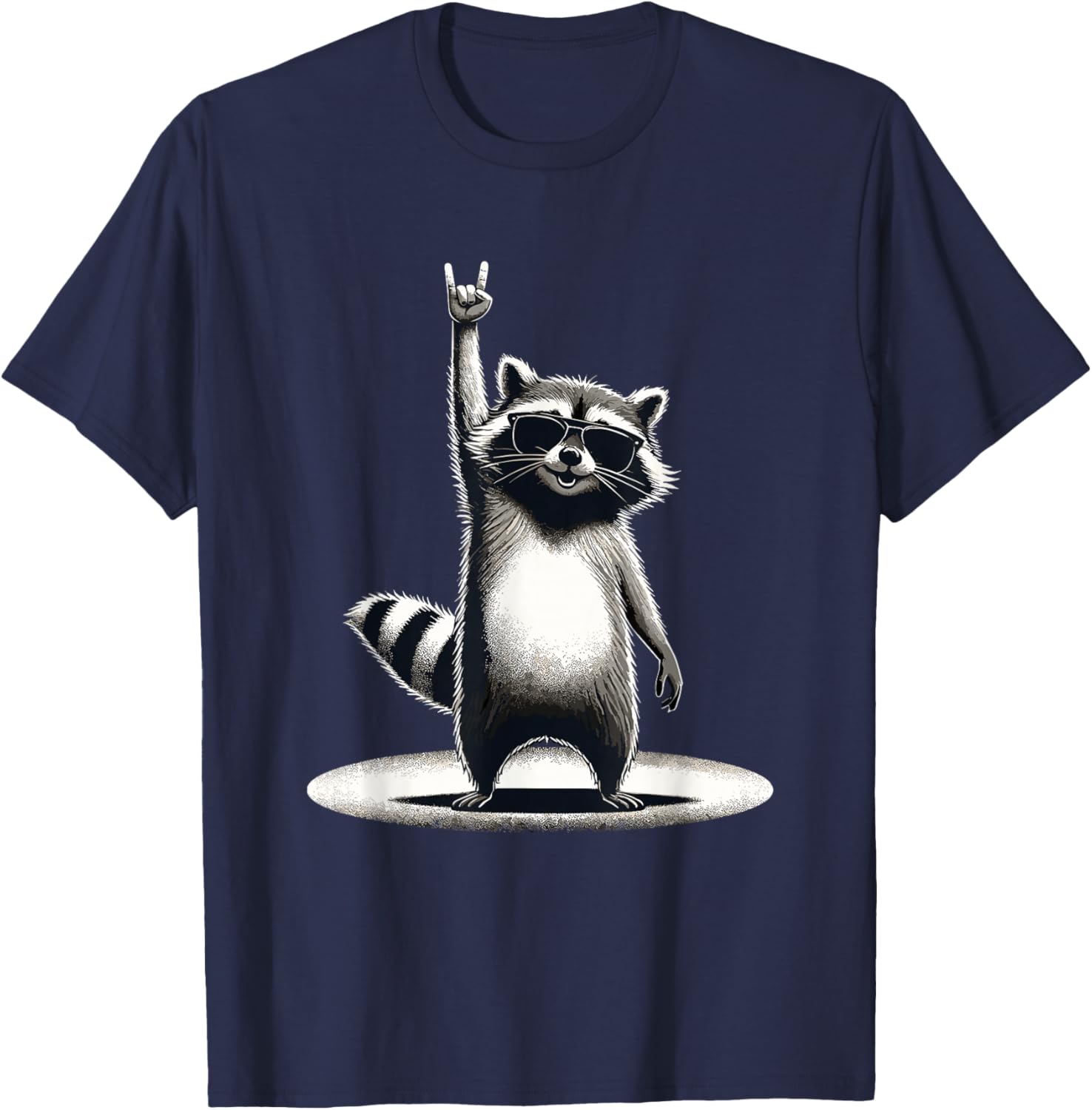 Retro Raccoon Rock Music Gift Men Children Women Funny Raccoon , black T-Shirt - T-Shirt | Navy