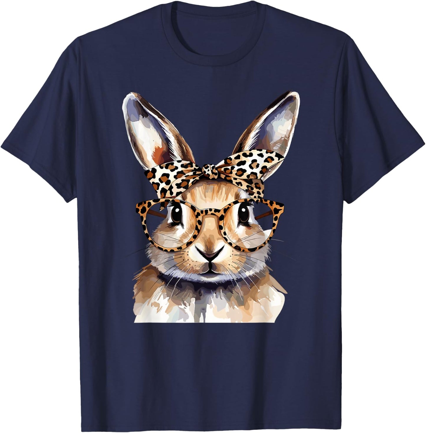 Süßer Hase mit Leoparden Brille Aquarell Kaninchen T-Shirt - T-Shirt | Navy