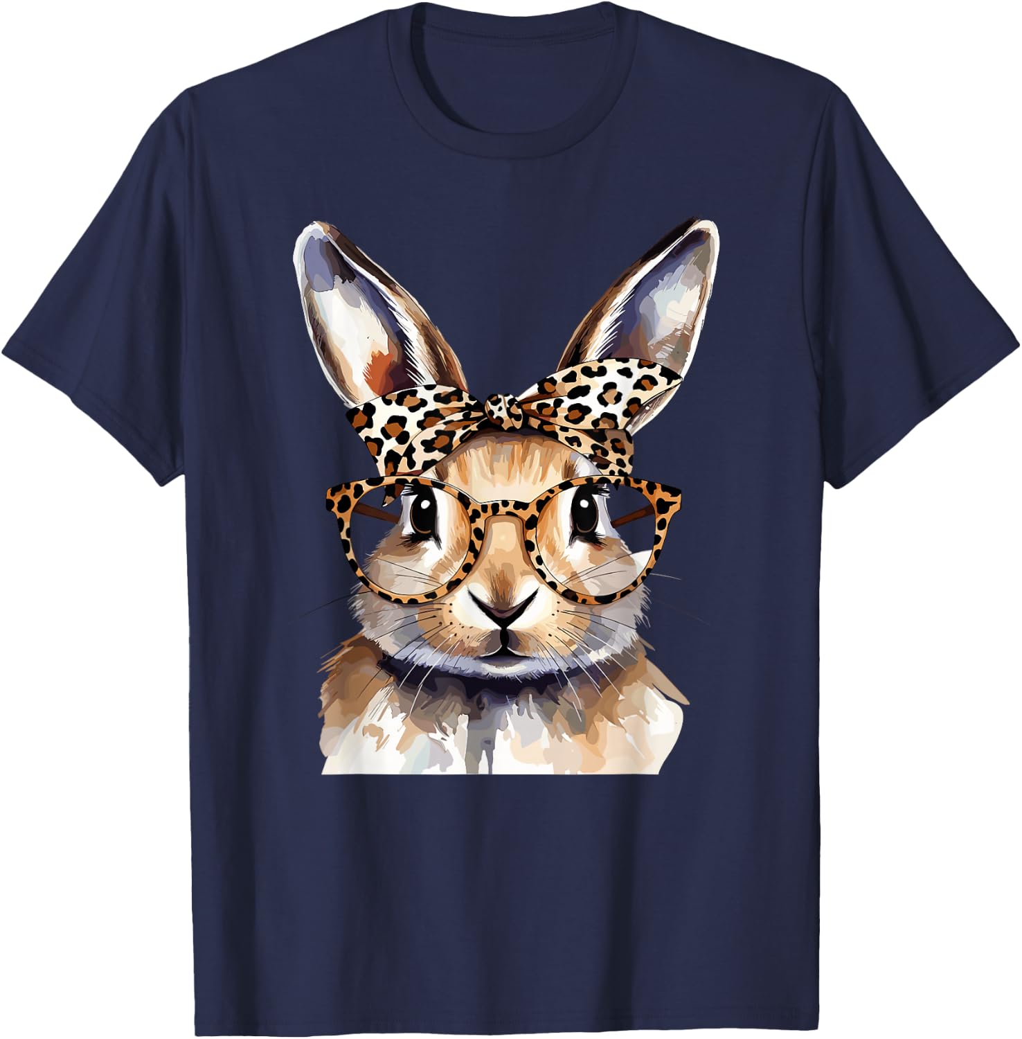 Süßer Hase mit Leoparden Brille Aquarell Kaninchen T-Shirt - T-Shirt | Navy