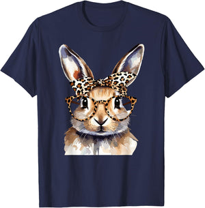 Süßer Hase mit Leoparden Brille Aquarell Kaninchen T-Shirt - T-Shirt | Navy