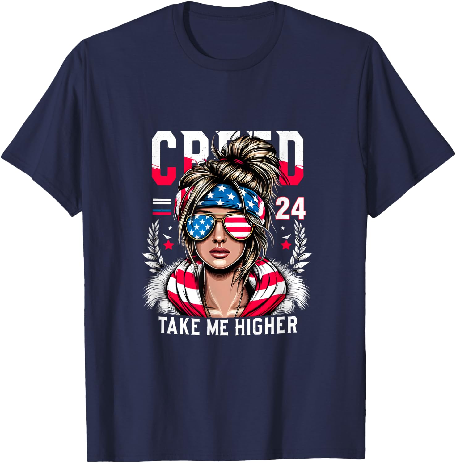 Creed '24 Take Me Higher Kamala Harris Election Messy Bun T-Shirt - T-Shirt | Navy