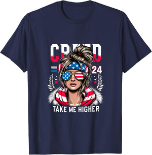 Creed '24 Take Me Higher Kamala Harris Election Messy Bun T-Shirt - T-Shirt | Navy